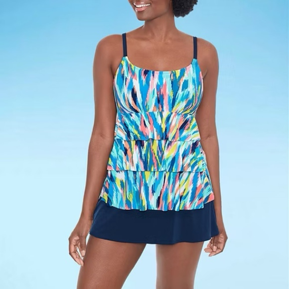 Sonnet Shores 1‎ Piece Pc Swimsuit Size 16. Abstract multicolor blue